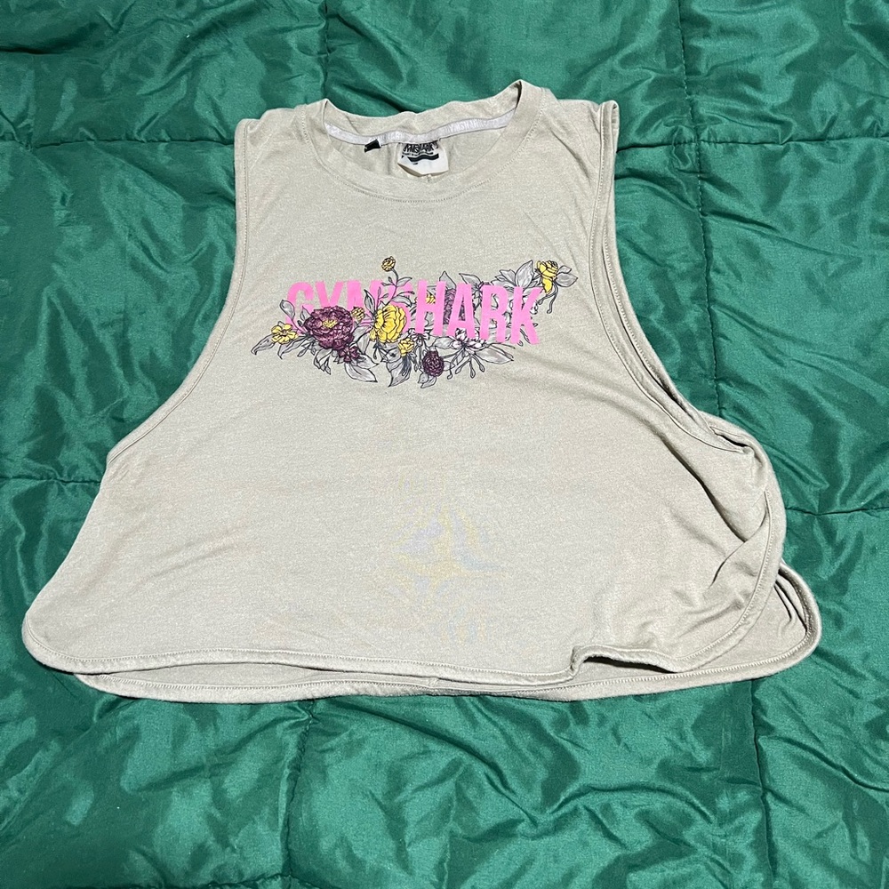 Gymshark green embroidered floral graphic crop tank top oversized XS